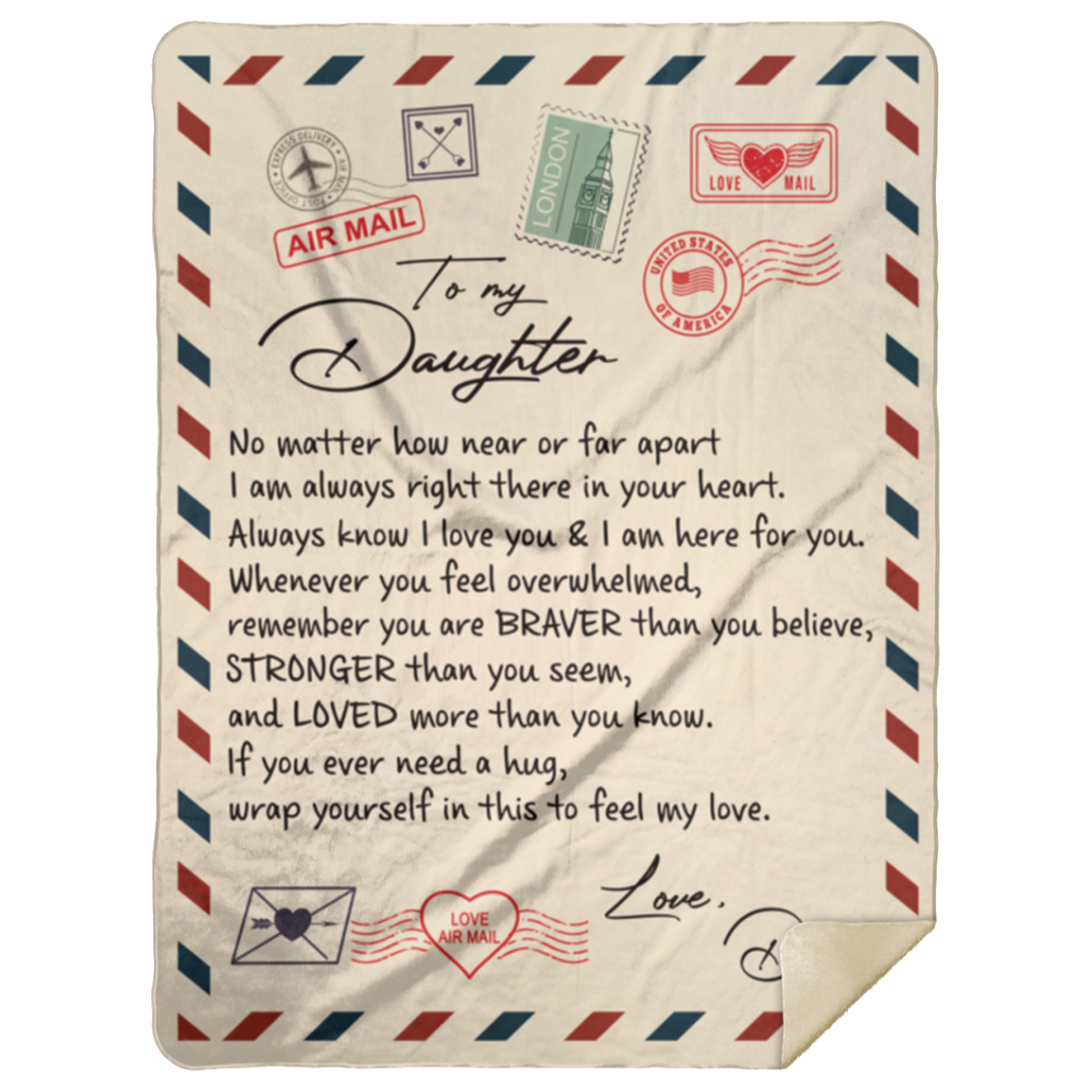 Daughter Braver Stronger Love Dad Plush Premium Sherpa Blanket (Large - 60x80)