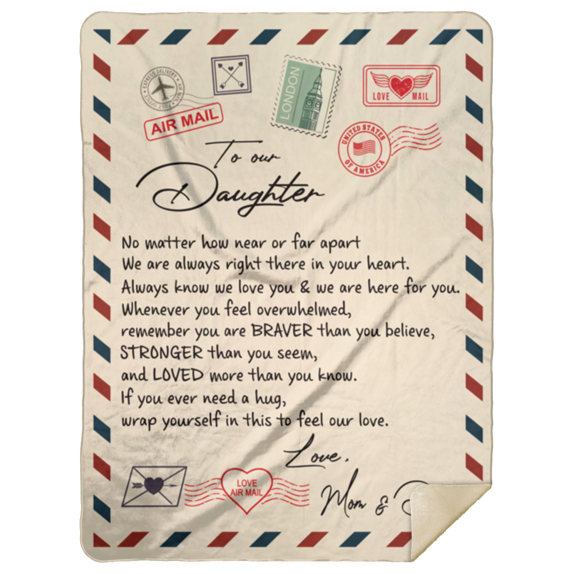 Daughter Braver Stronger Love Mom and Dad Premium Sherpa Blanket (Large - 60x80)