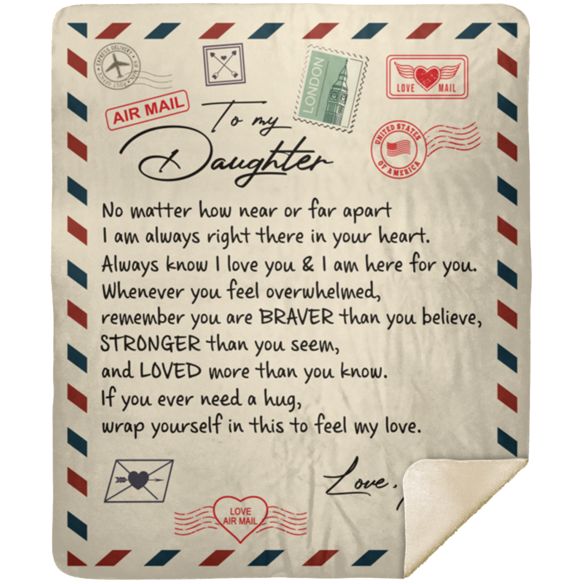 Daughter Braver Stronger Love Dad Thick Premium Mink Sherpa Blanket (Medium - 50x60)