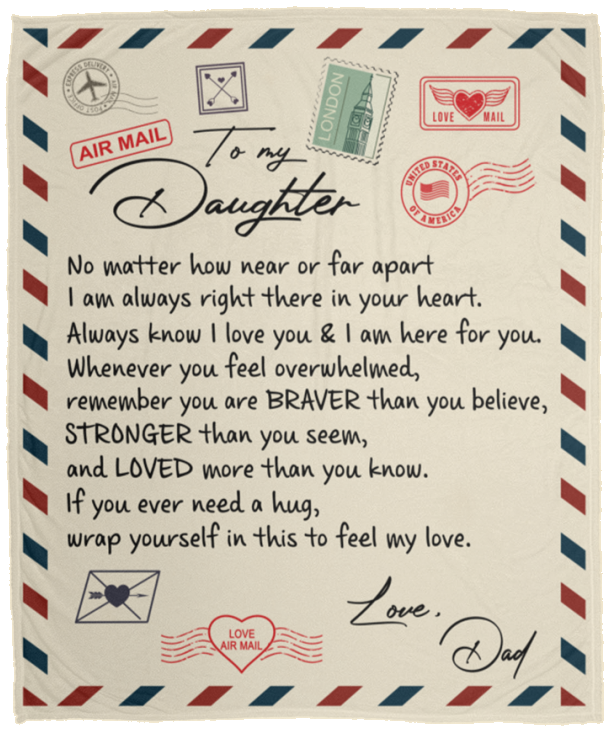 Daughter Braver Stronger Love Dad Cozy Plush Fleece Blanket (Medium - 50x60)
