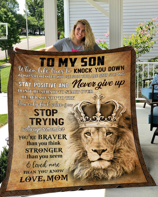 My Son Lion Braver Stronger | Soft Plush Blanket | Perfect Gift for Birthday and Christmas
