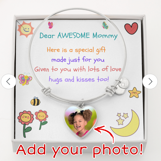 Dear Awesome Mommy - Heart Bangle (Add Photo and Engrave)