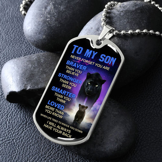 Black Panther Blue Braver Stronger | Dog Tag | Gift For Son