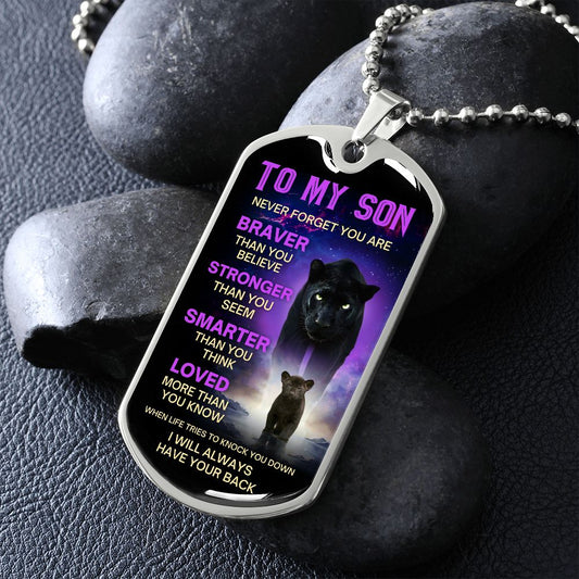 Black Panther Braver Stronger | Dog Tag | Gift For Son
