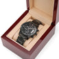 Customizable Engraved Black Chronograph Watch for Husband, Boyfriend Valentine's Day