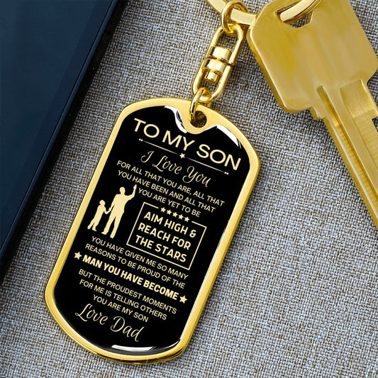 T0 My Son Dog Tag Key Chain - Perfect Gift for Son From Dad
