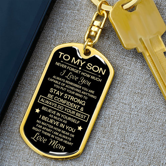 To My Son | Dog Tag with Swivel Keychain | From Mom