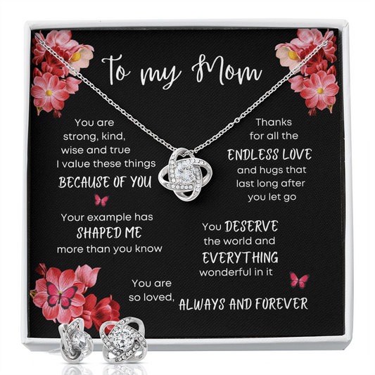 To My Mom - Love Knot Necklace and Earrings Set