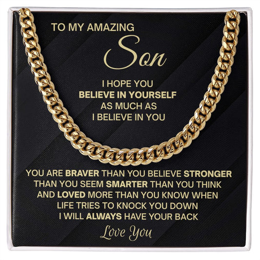 My Amazing Son Braver Stronger | Cuban Link Chain | Perfect Gift for Son