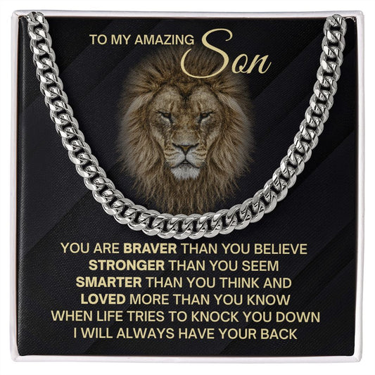 Lion Son Braver Stronger Loved | Cuban Link Change | Gift For Son