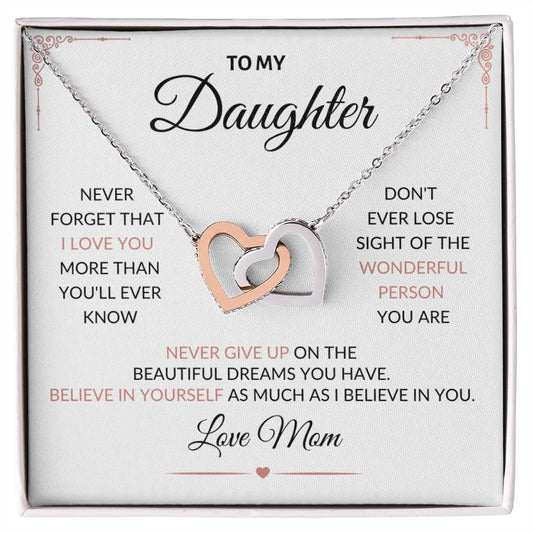 To My Daughter Love Mom | Interlocking Hearts Necklace