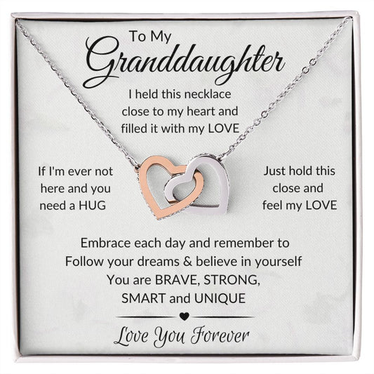 To My Granddaughter | Interlocking Hearts Necklace | Yellow and Rose Gold Options