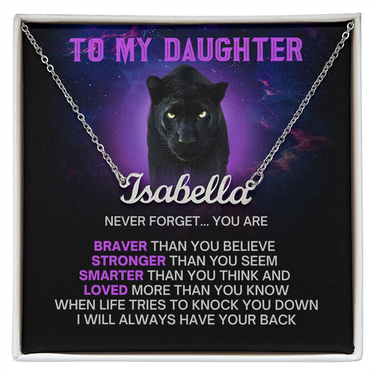 Daughter Custom Name Necklace - Black Panther Braver Stronger Loved