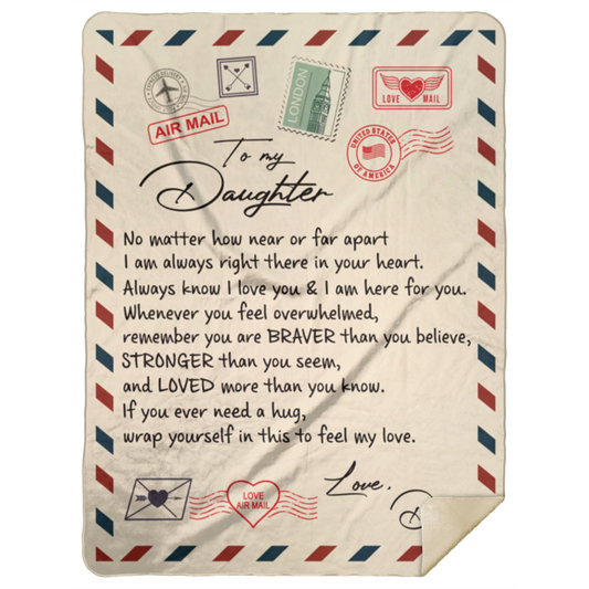 Daughter Braver Stronger Love Dad Plush Premium Sherpa Blanket (Large - 60x80)