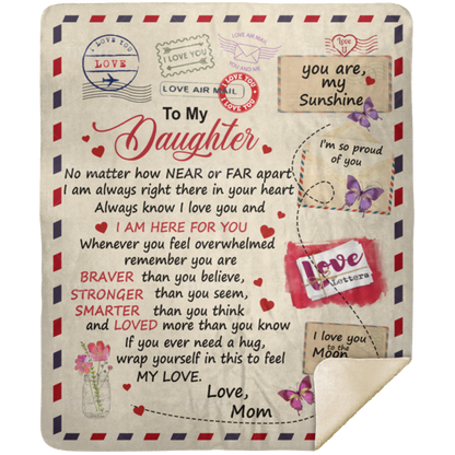Daughter Post Card Love Soft Premium Sherpa Blanket (Medium - 50x60)