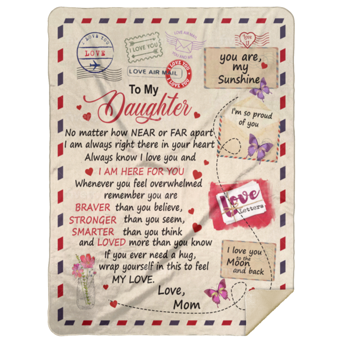 Daughter Post Card Love Soft Premium Sherpa Blanket (Large - 60x80)