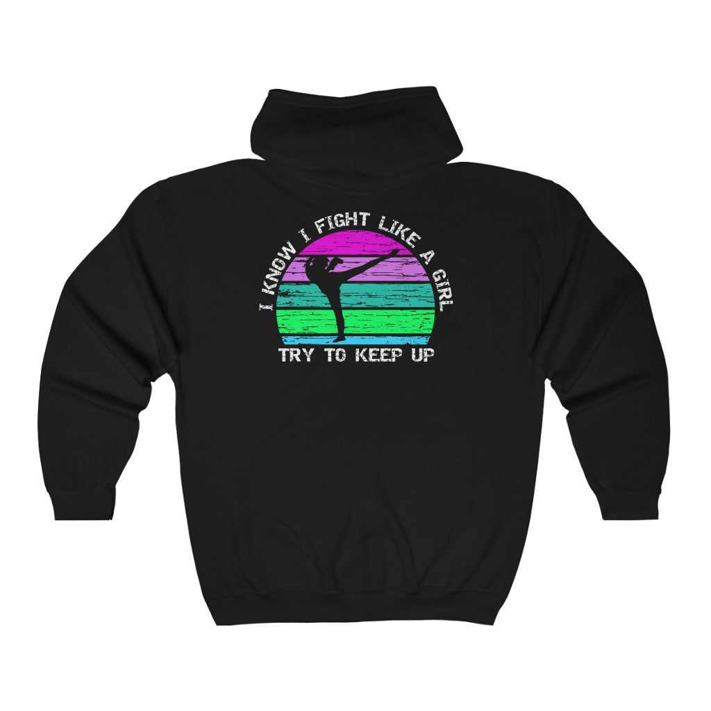 GIRL POWER - FIGHT LIKE A GIRL - TRY TO KEEP UP Premium Heavy Blend™ Zip Hoodie Sweatshirt