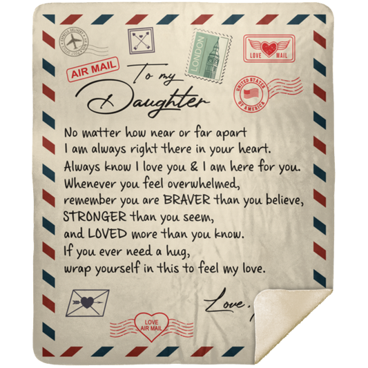Daughter Braver Stronger Love Dad Thick Premium Mink Sherpa Blanket (Medium - 50x60)