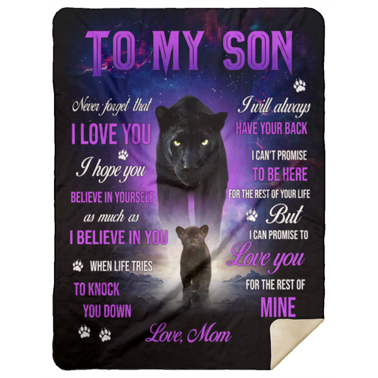 Son Love Mom Black Panther Premium Sherpa Blanket (Large - 60x80)