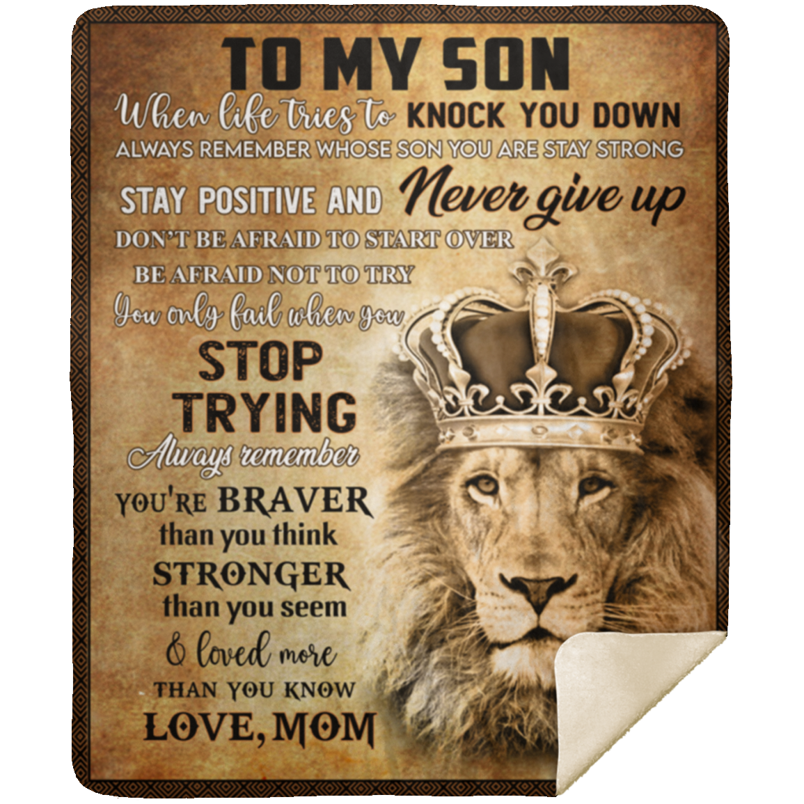 To My Son Lion Braver Stronger | Love Mom | Premium Mink Sherpa Blanket (Medium - 50x60)
