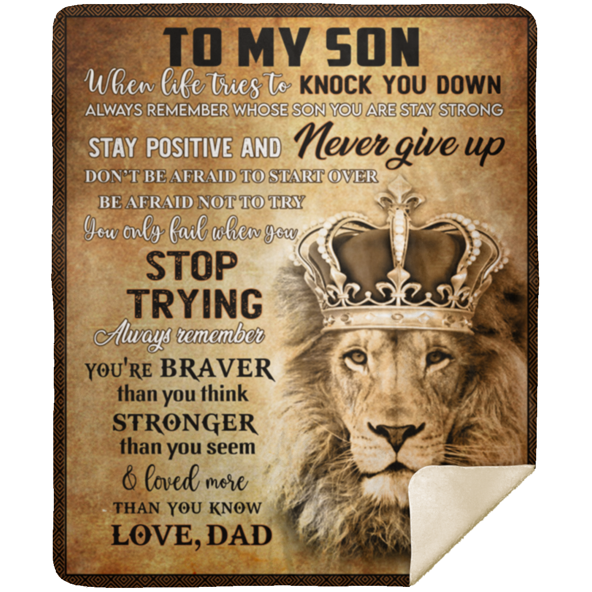 To My Son Lion Braver Stronger | Love Dad | Premium Mink Sherpa Blanket (Medium - 50x60)