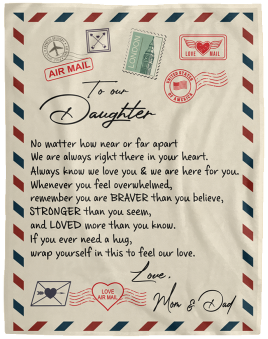 Daughter Braver Stronger Love Mom and Dad Plush Fleece Blanket ( Large - 60x80)