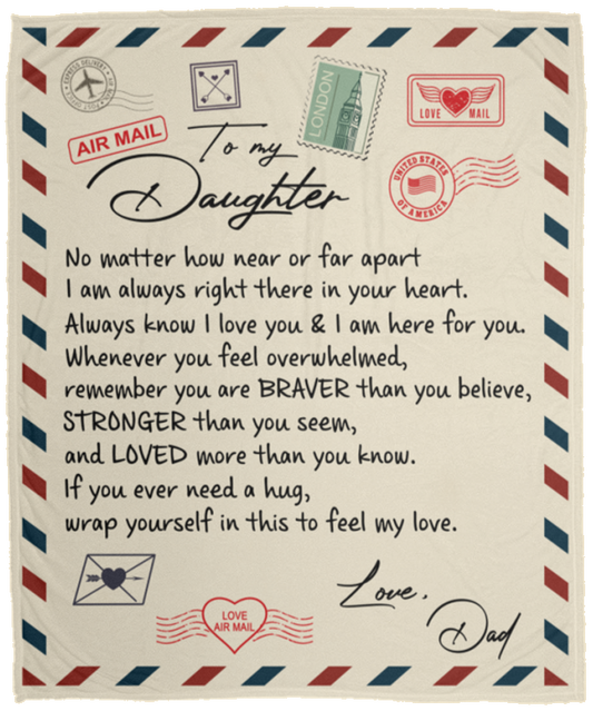 Daughter Braver Stronger Love Dad Cozy Plush Fleece Blanket (Medium - 50x60)