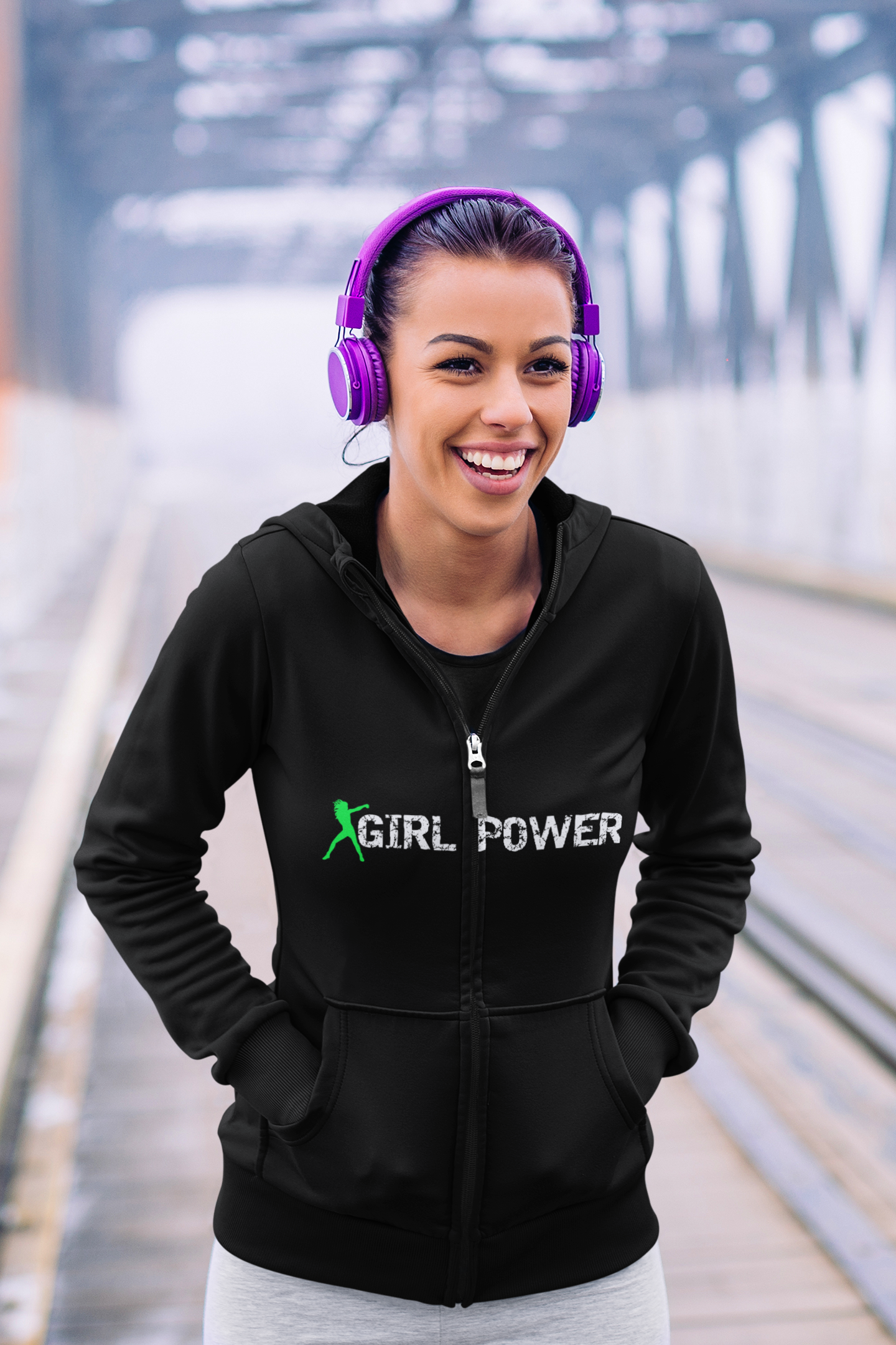 GIRL POWER - FIGHT LIKE A GIRL - TRY TO KEEP UP Premium Heavy Blend™ Zip Hoodie Sweatshirt