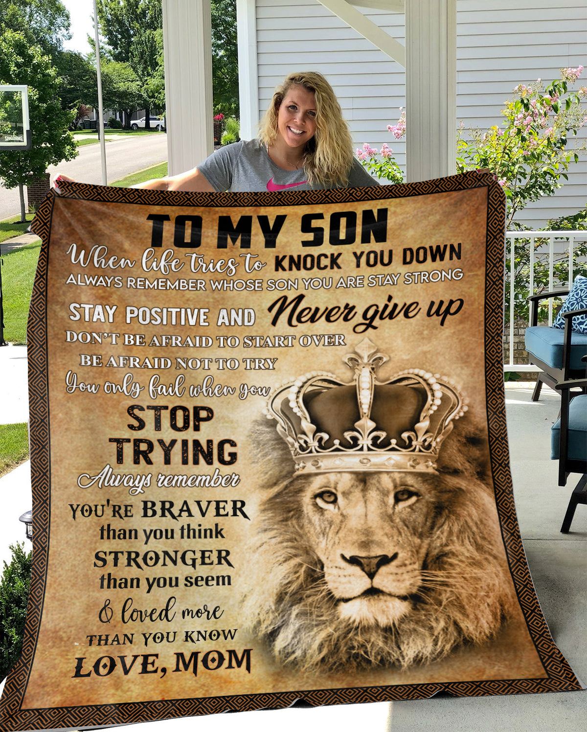 To My Son Lion Braver Stronger | Love Mom |Plush Fleece Blanket (Large - 60x80)