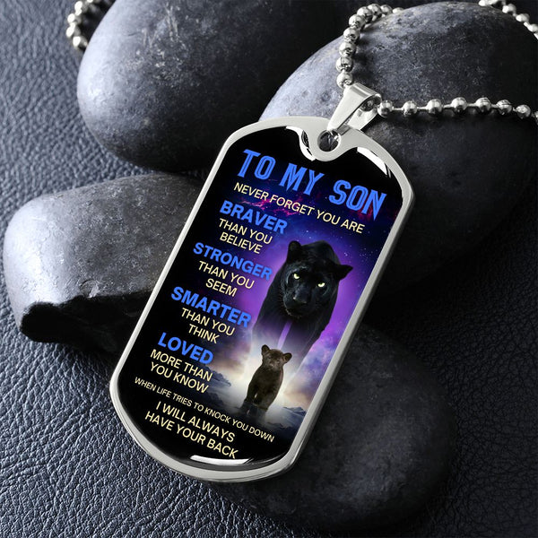Black Panther Blue Braver Stronger Dog Tag Gift For Son Viva Bliss Gifts