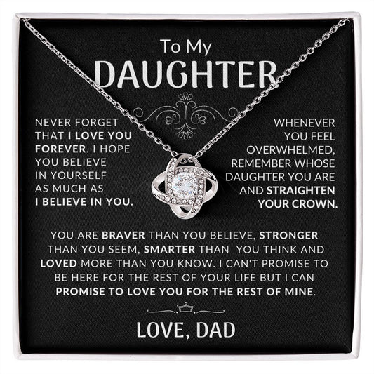 Daughter Braver Stronger Loved Love Knot Necklace | Daughter Gift From Dad
