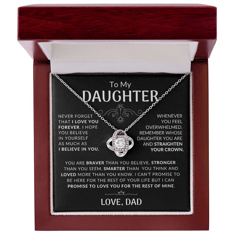 Daughter Braver Stronger Loved Love Knot Necklace | Daughter Gift From Dad