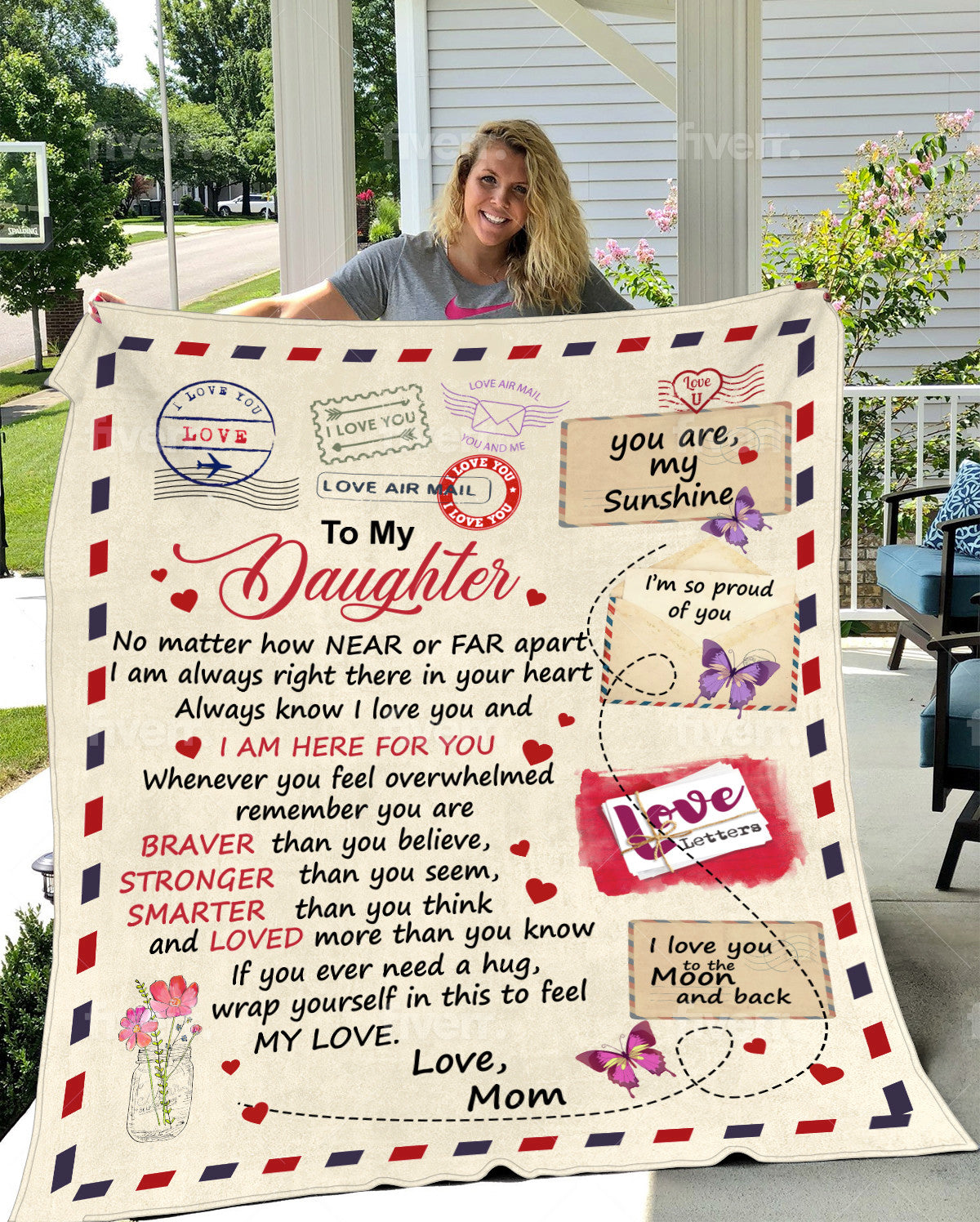 Daughter Post Card Love Soft Premium Sherpa Blanket (Medium - 50x60)